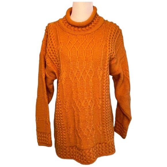 Donegal Collection by Magee Sweater Burnt Orange Irish 100% wool Artisan Cable - Picture 1 of 4